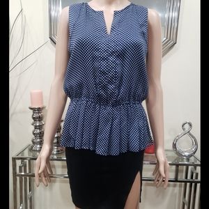 Q Mack Navy Blue and White Polka-dot Blouse - Size Extra Small
